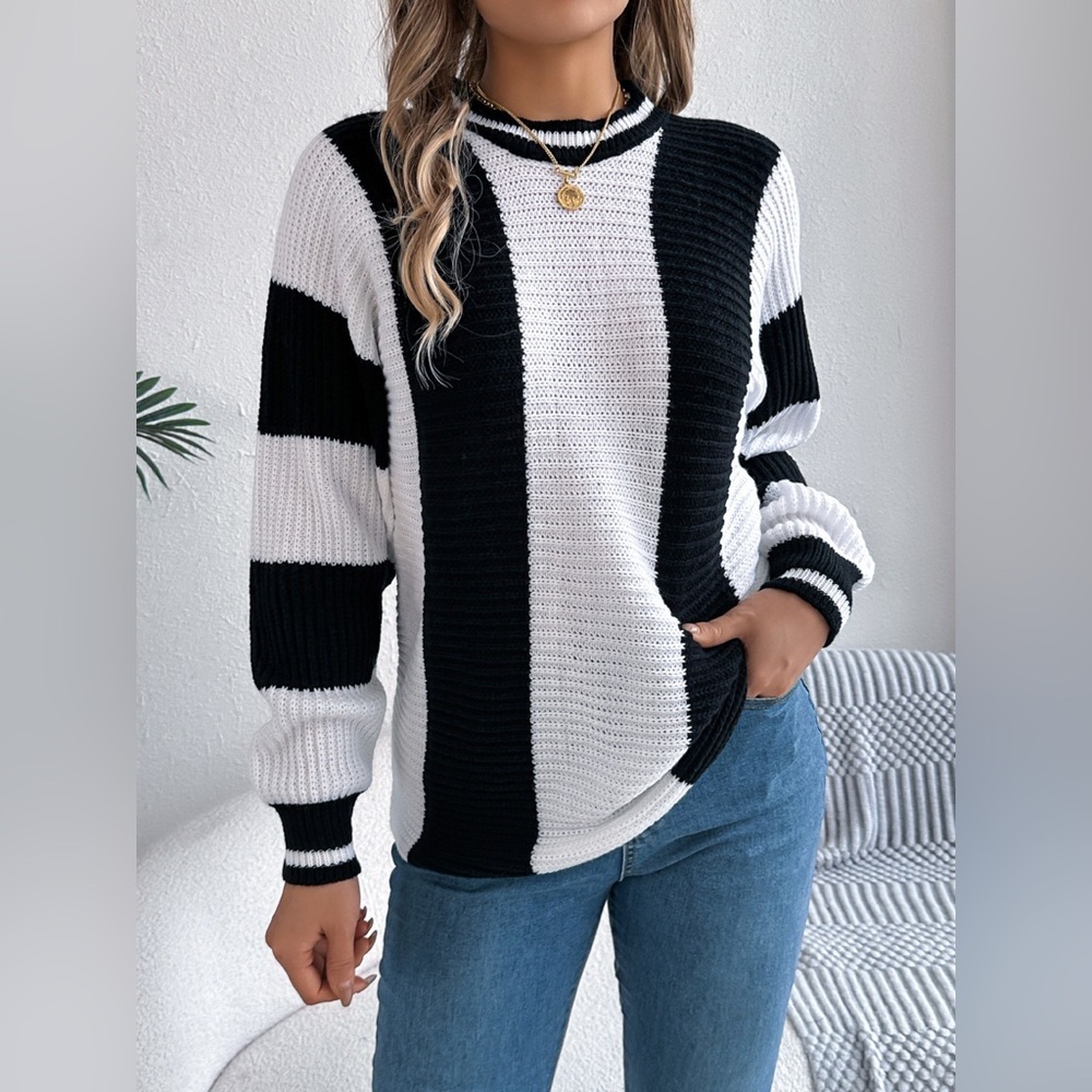 Color Block Round Neck Sweater